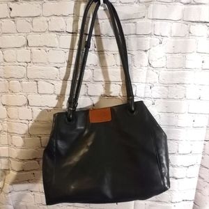 Perry Ellis Vintage Mid Mod Black Hobo Handbag Large
